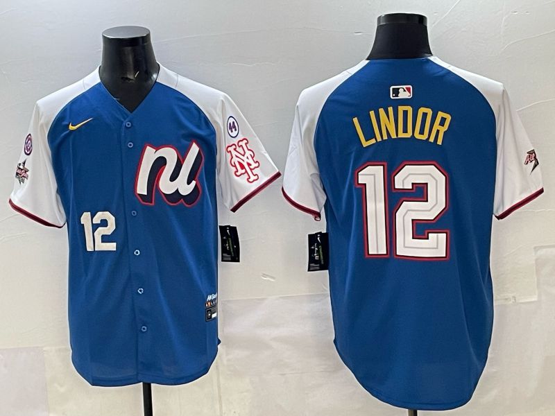 Men New York Mets #12 Lindor Blue white All star 2025 Nike MLB Jersey style 07